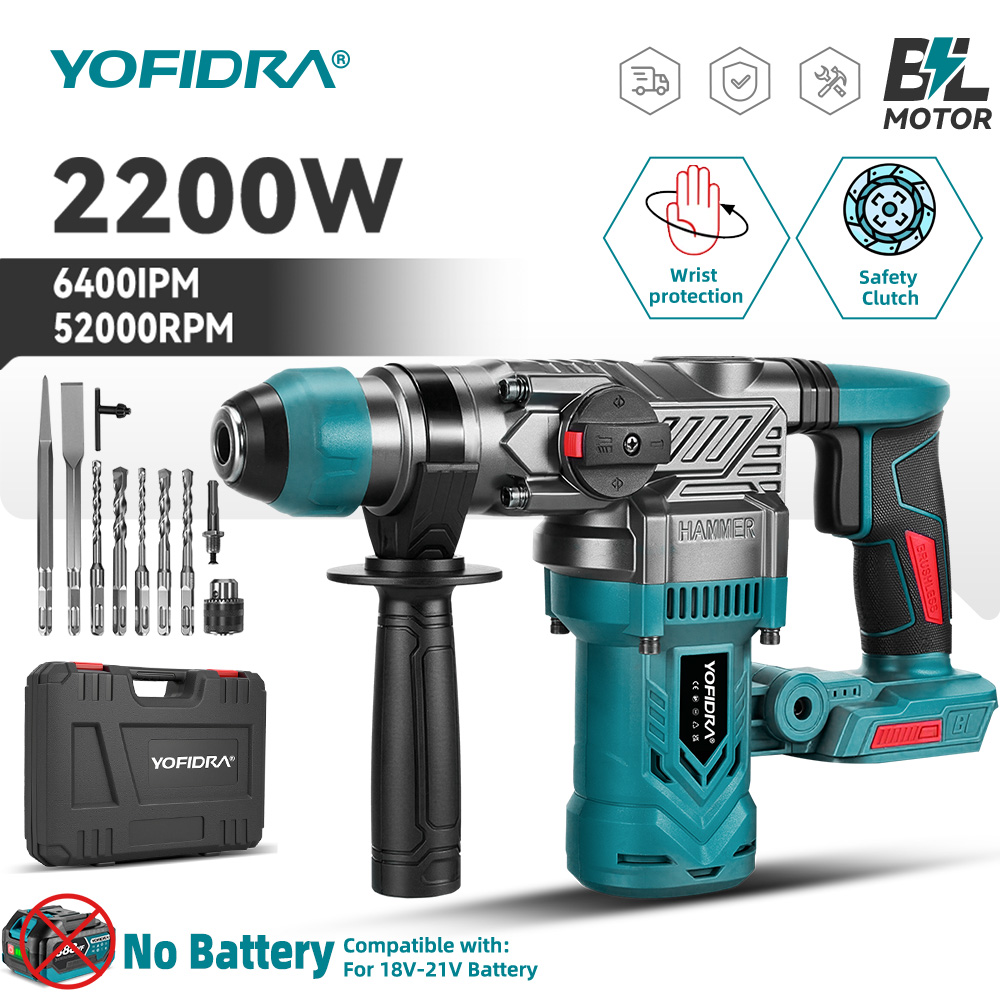 Rotary Hammer Drill 26Mm - YOFIDRA 2200W Brushless Electric Hammer Impact