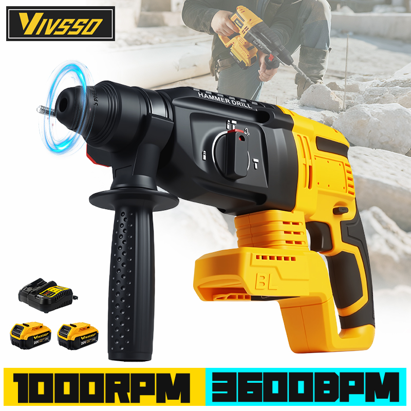 Cordless Rotary Hammer 20V Brushless - VIVSSO Electric Brushless Rotary Hammer Drill
