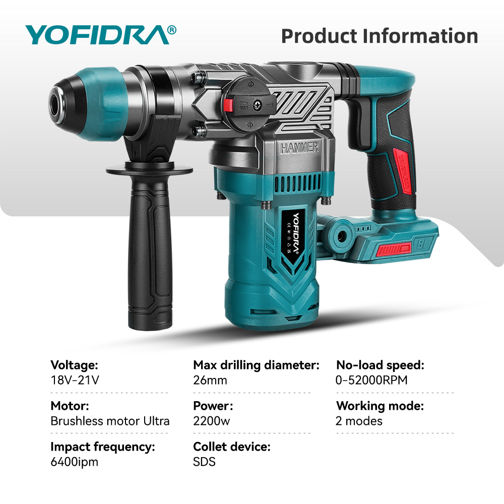 YOFIDRA 2200W Brushless Electr - Rotary Hammer Drill 26Mm 评论和价格