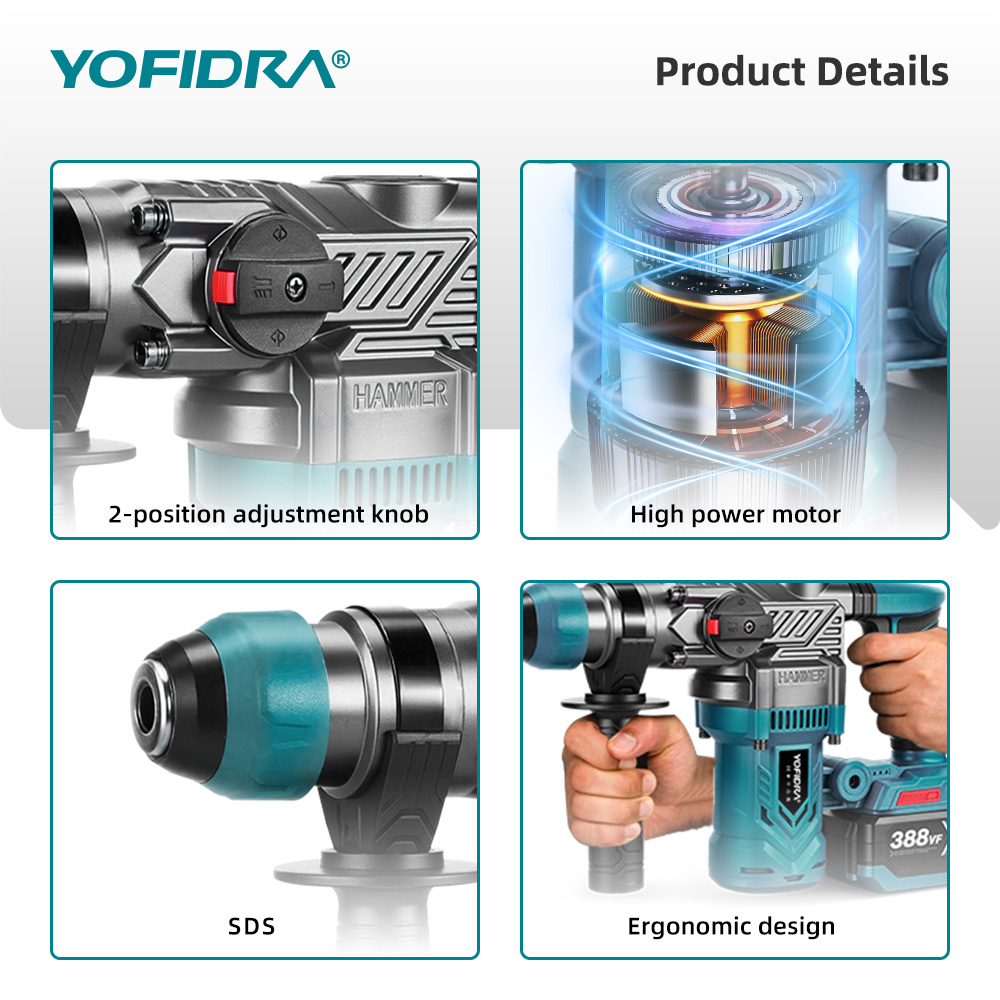 YOFIDRA 2200W Brushless Electr - Rotary Hammer Drill 26Mm 评论和价格