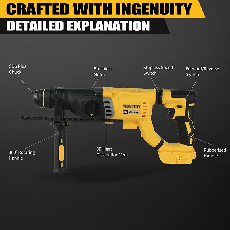 Vesmatity Brushless Cordless H - Cordless Rotary Hammer 20V Brushless 评论和价格
