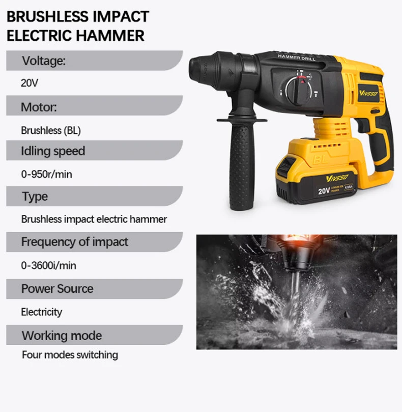 VIVSSO Electric Brushless Rota - Cordless Rotary Hammer 20V Brushless 评论和价格
