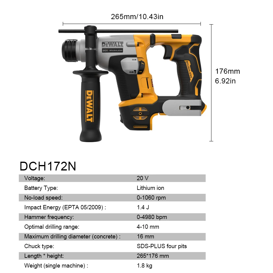 DeWalt DCH172N Cordless Rechar - Cordless Rotary Hammer 20V Brushless 评论和价格