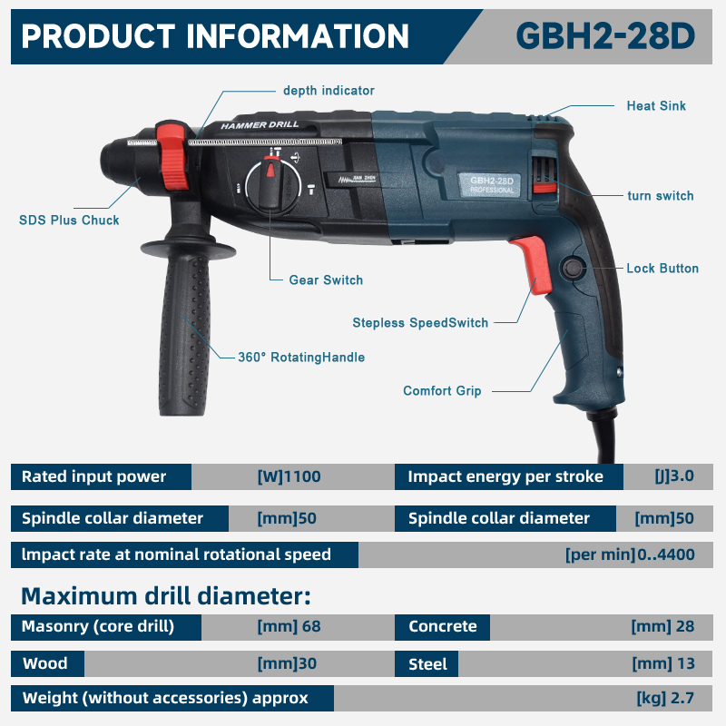 220V Bulldog Xtreme 1' SDS-plu - Rotary Hammer Drill Sds Plus 800W 评论和价格